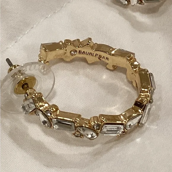 BaubleBar Marley Gold Hoop Earrings with Clear Gemstones - Picture 7 of 7